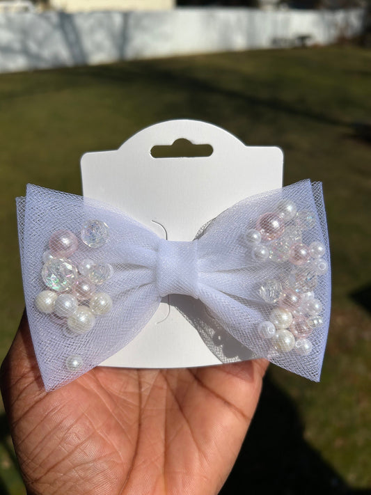 4” Tulle Hairbow Treasures: Enchanting Hairbows with Pompoms and Pearls, Easter Hairbows, Spring Hairbows, Clip Headband